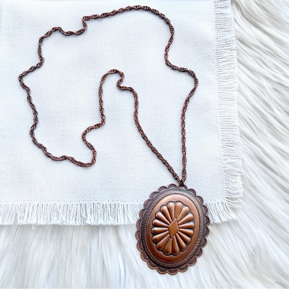 Vintage Jewelry - 1960s 1970s VINTAGE Fred Harvey Era HUGE Copper Concho Statement Necklace